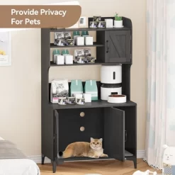 Hidden Cat Litter Box Furniture - Wooden Enclosure With Storage Shelves