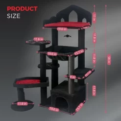 Kumasinova 59" Gothic Style Cat Tree Tower With Coffin Bed,Cat Tower With Scratching Post,Modern Cat Tree Tower With Perches,Unique Cat Furniture