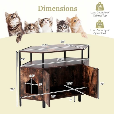 Tangkula Corner Cat Litter Box Enclosure End Table W/ Open Shelf 2 Entries Double Doors Rustic Brown 8 Tangkula Corner Cat Litter Box Enclosure End Table W/ Open Shelf 2 Entries Double Doors Rustic Brown - Image 8