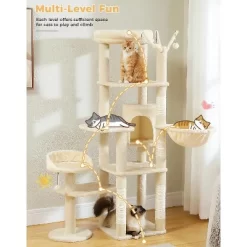 QuestaPack 59" Cat Tree, Tall Cat Tree For Large Cat, Multi-Level Cat Tower With 3 Removable Pompom Sticks -BlueBuffalo Sales Store GUEST 64016381 50f7 439c 9ab0 0b1c7f279023