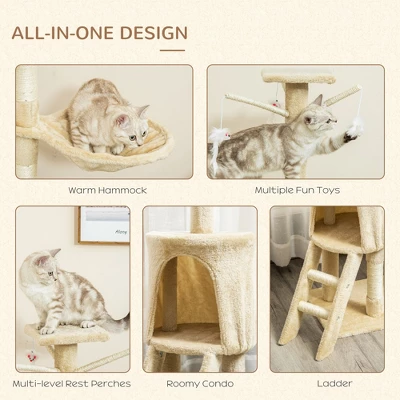 Gulches Your Cat's Paradise: 53" Plush, Sturdy Interactive Condo Tower With Scratching Post, Beige 4 Gulches Your Cat's Paradise: 53" Plush, Sturdy Interactive Condo Tower With Scratching Post, Beige - Image 4