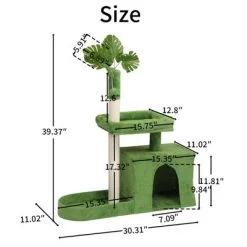 Karl Home 36 Inch Green Cat Tree With Leaves Multi-level Cat Tower With Scratching Post Condo