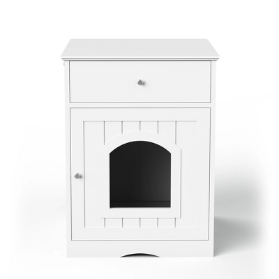 JUJABU White Wooden Pet House Cat Litter Box With Drawer 2 JUJABU White Wooden Pet House Cat Litter Box With Drawer - Image 2