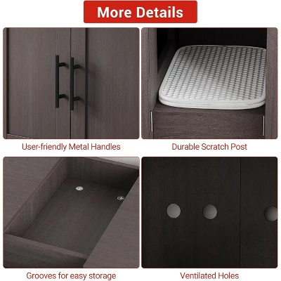 Double Cage Cat Litter Box Enclosure Furniture – Hidden Wooden Enclosed House For 2 Cats, 55" L X 17.7" W X 22.5" H – Discreet Odor-Control Design 7 Double Cage Cat Litter Box Enclosure Furniture – Hidden Wooden Enclosed House For 2 Cats, 55" L X 17.7" W X 22.5" H – Discreet Odor-Control Design - Image 7