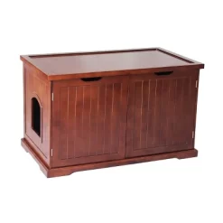 Merry Products Cat Washroom Storage Bench Furniture With Dual Doors & Removable Partition Wall For Hidden Litter Box Enclosure, Walnut (2 Pack)