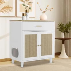 Cat Litter Box Cabinet Corner Hidden Litter Box Enclosure With Scratching Board Doors & Storage Drawer -BlueBuffalo Sales Store GUEST 6609bd69 9145 4ca0 9a6d 3d79bc8c7fc8