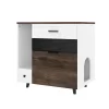 JUJABU Indoor Hidden Cat Litter Box Furniture With 2 Drawers & Door, Cat House End Table For Living Room - White & Brown