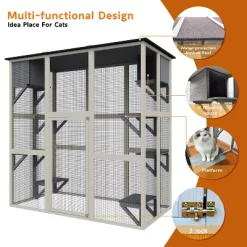 KTMBDW Outdoor Cat Enclosure Large Cat House For Mulitiple Cats Walk In Kitty Cage With Tarp Roof, Gray -BlueBuffalo Sales Store GUEST 66f80f63 0595 487b a581 46efa8840ce4