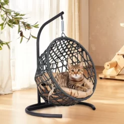 Cat Swing Bed With Stand & Cushion, Cat Egg Chair With Rattan Wicker Appearance, Indoor Hanging Swinging Cat Bed -BlueBuffalo Sales Store GUEST 6700d0eb ee98 4717 bfa3 884bcbcc1c98 1