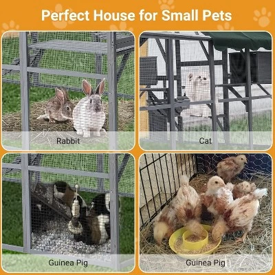 Large Outdoor Cat House, Small Animal Enclosure W/7 Platforms, 2 Resting Box And 2 Bridges, Portable Kitty House With Waterproof & UV Proof Canopy 7 Large Outdoor Cat House, Small Animal Enclosure W/7 Platforms, 2 Resting Box And 2 Bridges, Portable Kitty House With Waterproof & UV Proof Canopy - Image 7