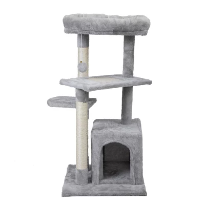 Lyngins Modern Double Level Cat Tree,Cat Tower Cat Condo Posts Kitty Pet Play House For Indoor,Gray 5 Lyngins Modern Double Level Cat Tree,Cat Tower Cat Condo Posts Kitty Pet Play House For Indoor,Gray - Image 5