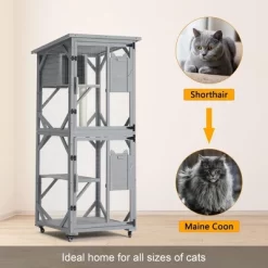 KWPZQEB Large Cat House Outdoor Catio Cat Enclosures With Wheels & 2 Doors, 70.9" Kitty House With Upgraded Resting Box Waterproof Roof, Gray -BlueBuffalo Sales Store GUEST 678ff29a 3ca4 45ea b186 7566d4631c25