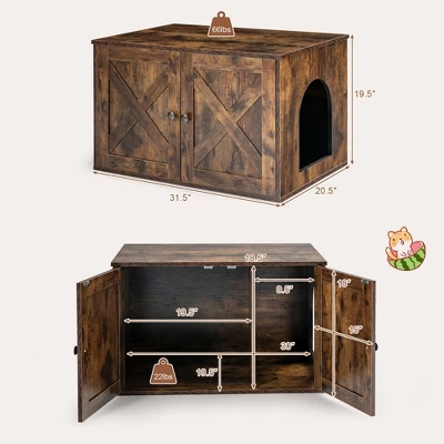 Costway Wooden Cat Litter Box Enclosure Hidden Cabinet Furniture W/ Divider Pet House 1 Costway Wooden Cat Litter Box Enclosure Hidden Cabinet Furniture W/ Divider Pet House