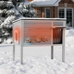 Sevobal Pet Crates And Houses, High Leg Warm Cat House With Weatherproof Roof, Durable Crate For Outdoor Or Indoor, Gray, 35.4"*21.6"*32.3"