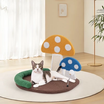 Tangkula Mushroom Cat Bed For Indoor Cats W/ Comfy Napping Bed Sisal Scratching Board 1 Tangkula Mushroom Cat Bed For Indoor Cats W/ Comfy Napping Bed Sisal Scratching Board