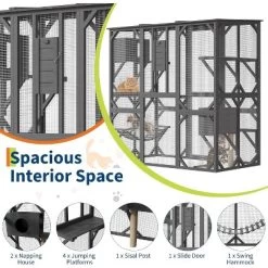 Acekool 70" Walk-In Wooden Outdoor Cat Enclosure With 4 Platforms, 2 Cat Houses, Hammock, Window Passage, 68" X 36.4" X 70" 9 Acekool 70" Walk-In Wooden Outdoor Cat Enclosure With 4 Platforms, 2 Cat Houses, Hammock, Window Passage, 68" X 36.4" X 70" -BlueBuffalo Sales Store GUEST 69cf5480 858d 4b3b 9939 52985df5948f