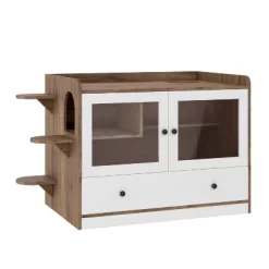 ModernLuxe Hidden Cat Litter Box Furniture With Drawer & Stairs, Wooden Cabinet Side Table With Glass Door, Brown+White (Fits Large Cats 41-70 Lbs) -BlueBuffalo Sales Store GUEST 6aebc193 967e 42a5 8932 00271fc40fe6