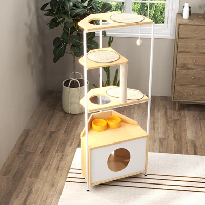 Gulches Must Have Pet Furniture: Corner Cat Tower With Scratching, Condo, And Feeding Station 2 Gulches Must Have Pet Furniture: Corner Cat Tower With Scratching, Condo, And Feeding Station - Image 2