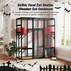 AZL1 Life Concept Pet Crates And Houses Gothic Style Cat Enclosure With Secure Protective Design Spacious Activity Area, Black, 62.6"*32.3"*70.1"
