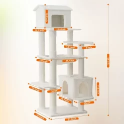 63 Inches Cat Tree Tower Multi-Level Durable Cat Scratching Post Space Saving Cat Condo Pet Play House For Indoor Cats Beige