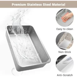 Large Stainless Steel Enclosed Cat Litter Box With Lid, Metal Kitty Litter Box With Flip Cover, Removable Top And Litter Scooper