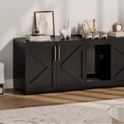 55in Wide Cat Litter Box Enclosure For 2 Cats, Modern Wooden Hidden Double Litter Box Enclosure Furniture With Soft Cushion For Cat Washroom -BlueBuffalo Sales Store GUEST 6c92d02b 7a4c 4276 85d7 f4cda9ce50fe