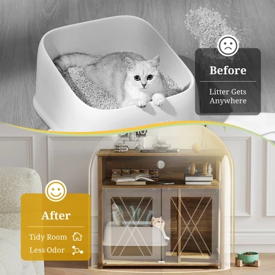 Tangkula Cat Litter Box Enclosure W/ Double Barn Doors Divider Side Entry Storage Shelf 4 Tangkula Cat Litter Box Enclosure W/ Double Barn Doors Divider Side Entry Storage Shelf - Image 4