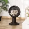 27in Rattan Wicker Elevated Cat House Kitty Scratch House Pet Bed W/ Cushion