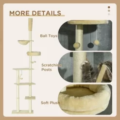 YOOCOZZ PawHut Floor To Ceiling Cat Tree, 90.5" - 98.5" Adjustable Height, With Carpeted Platforms, Bed, Hammock, Scratching Posts And Toy Balls-Beige -BlueBuffalo Sales Store GUEST 6d80f8e8 d538 47ec bbb9 c739945633b6