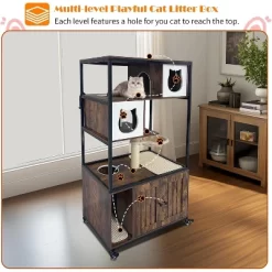 Litter Box Cabinet, Cat Tree With Litter Box Enclosure, Wooden Metal Frame Hidden Cat Washroom On Wheels With Hammock, Scratching Mat & Post -BlueBuffalo Sales Store GUEST 6dd74f7b b7c9 45a6 8a97 e1098f381f3a 1