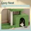 36in Cat Tree With Leaves, Multi-level Cat Tower With Cat Scratching Post Cozy Cat Condo, Padded Beds, Dangling Ball For Kittens And Indoor Cats Green