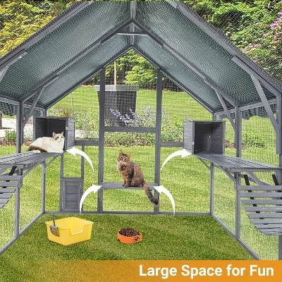 Large Outdoor Cat House, Small Animal Enclosure W/7 Platforms, 2 Resting Box And 2 Bridges, Portable Kitty House With Waterproof & UV Proof Canopy 2 Large Outdoor Cat House, Small Animal Enclosure W/7 Platforms, 2 Resting Box And 2 Bridges, Portable Kitty House With Waterproof & UV Proof Canopy - Image 2