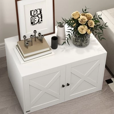 PawHut Cat Litter Box Enclosure, Hidden Litter Box Furniture With Barn Door, Cat Hole, End Side Table, 31.5" X 21" X 20", White 5 PawHut Cat Litter Box Enclosure, Hidden Litter Box Furniture With Barn Door, Cat Hole, End Side Table, 31.5" X 21" X 20", White - Image 5