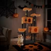 Angel Sar 61" Halloween Cat Tree With 2 Condos, 2 Hammocks & Perches, Large Cat Tower With Scratching Posts For Multiple Cats, Orange & Black
