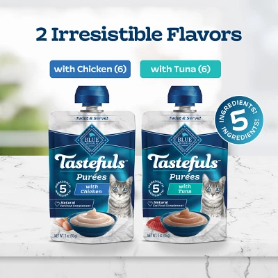 Blue Buffalo Tastefuls Chicken & Tuna Flavor Purees Adult Cat Treats - 36oz 2 Blue Buffalo Tastefuls Chicken & Tuna Flavor Purees Adult Cat Treats - 36oz - Image 2