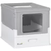 FURNIinspire Pet Training Pads And Potties Enclosed Cat Litter Box With Lid, Scoop, Drawer Type Tray, Portable Pet Toilet, Gray, 18.75"*14"*14.5"
