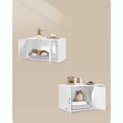 Feandrea Litter Box Enclosure, Cat Litter Box Furniture Hidden, With Front Entry, Double Doors, Handles, Cat House, Side End Table
