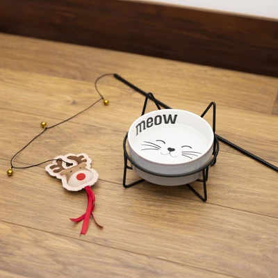 Pavilion Gift Company - Meow - Cat Kitten Feline 13 Oz Food Water Ceramic Dish Bowl Iron Stand Whisker Friendly 2 Pavilion Gift Company - Meow - Cat Kitten Feline 13 Oz Food Water Ceramic Dish Bowl Iron Stand Whisker Friendly - Image 2