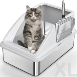 JOEJOY Cat Litter Box,Large Stainless Steel Cat Litter Box With Lid For Big Cats, High Side,Anti-Leakage,Non-Sticky, Easy Clean,Odorless -BlueBuffalo Sales Store GUEST 71b5b195 8f27 4a64 9059 6c010f4f61e6