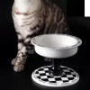 FairyLand™ - Elevated Ceramic Pet Bowl – Black & White Chess Design, Anti-Slip, Ergonomic Raised Feeder (6.9" Wide, 5.2" Tall)