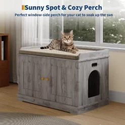 Cat Litter Box Enclosure, Wooden Cat Washroom Furniture With Barn Door, Hidden Litter Box Cover & Kitty House, Gray/White -BlueBuffalo Sales Store GUEST 72835bb3 5515 47c7 a6d3 0f772458256c 2