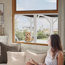 Akoasm 44.5 In. W Large Indoor Wooden Cat Cage With Bug Proof For Sunbathing, Napping & Overlooking-Ancient White -BlueBuffalo Sales Store GUEST 72d3c819 e074 4381 a9dc 689492c0d5dc