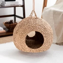 DSVIMOY Water Hyacinth Woven Round Cat Bed Cave With Handles For Any Size Cat Breeds, Brown, 18"*18"*18" -BlueBuffalo Sales Store GUEST 72d4724c d26a 4713 95e4 e17661bf5430