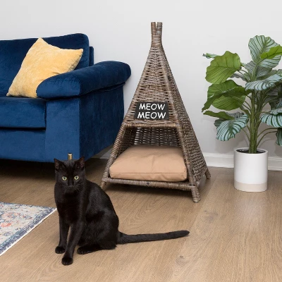 Tiki Tent Coastal Handwoven Rattan Cat Bed With Machine-Washable Cushion 5 Tiki Tent Coastal Handwoven Rattan Cat Bed With Machine-Washable Cushion - Image 5