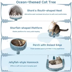 Yaheetech 45.5"Tall Multi-Level Ocean-themed Cat Tree, Blue / White Blue -BlueBuffalo Sales Store GUEST 7347eab3 fc8a 41ba be7c 8190b1f3246b