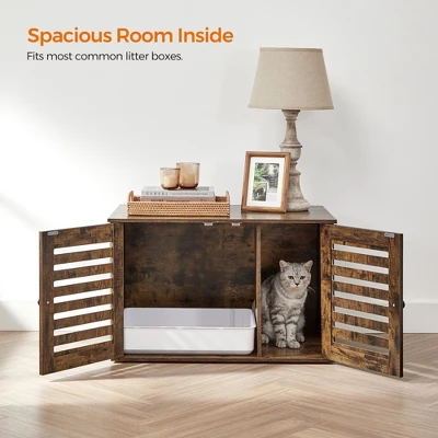 Cat Litter Box Enclosure With Shutter Doors, 31.5 Inch Hidden Litter Box Furniture As End Table, Rustic Brown And Black 2 Cat Litter Box Enclosure With Shutter Doors, 31.5 Inch Hidden Litter Box Furniture As End Table, Rustic Brown And Black - Image 2