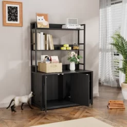 Cat Cabinet For Cat Litter Tray, Cat Litter Tray Cabinet With 2 Levels Shelves And 1 Worktop, Cat House For Large Cats