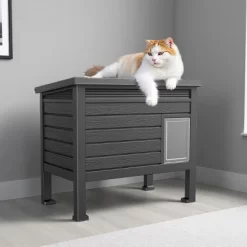 SEVOBAL Pet Crates And Houses Weatherproof Outdoor Shelter, PP Material With Door, Cozy Raised For Cats, Small Animals, Black, 31.02"*19.09"*26.73" -BlueBuffalo Sales Store GUEST 73deefb9 f3aa 4789 a5e0 74074a873827