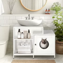 Cat Litter Box Enclosure, 2 In 1 Sink Vanity Cabinet With Hidden Litter Box, Hidden Litter Pet Washroom With Divider, Indoor Cat House For Litter Box -BlueBuffalo Sales Store GUEST 74397338 3018 4a7d bd1c e9c9e64931f0