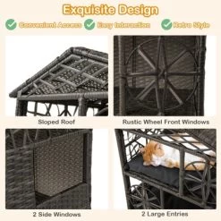 Tangkula Outdoor Rattan Cat House 2-Tier Wicker Windows Removable Cushions Large Entrance -BlueBuffalo Sales Store GUEST 74d27853 9439 4c11 b1d4 2de009d1199e